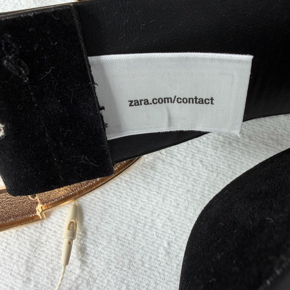 ZARA Black Suede Waist Belt Gold Oval Buckle Wide‎ Statement Belt - Picture 3 of 11